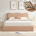 VELOCAVA Full Size Lift-Up Storage Bed, Modern Upholstered Boucle Bed with Curved Headboard, Gas Lift Platform, Sturdy Wooden Slat Support, No Box Spring Needed, Easy Assembly, Blush Pink-Beige
