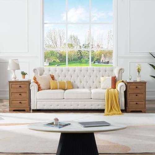 Farmhouse 3 Drawers Dresser, Natural Oak Dresser with Charging Station