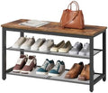 HOOBRO Shoe Bench, 3-Tier Shoe Rack, Industrial Shoe Organizer Storage Bench, 29.5 inches Entry Bench with Mesh Shelves, for Entryway, Living Room, Hallway, Easy Assembly, Rustic Brown BF75HX01