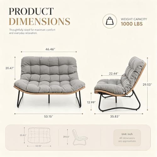 Outdoor Loveseat 2-Seat Wicker Rattan Boho Patio Sofa Grey 2PC