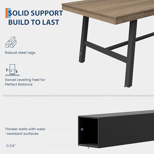 Garvee 87" Industrial Kitchen Table, Extra Wide Dining Table, Rustic Pear