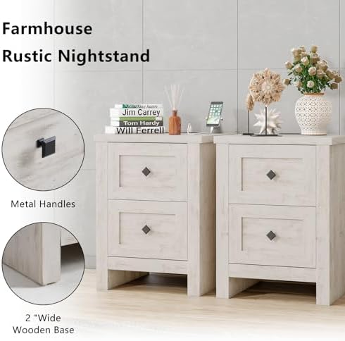 LUXOAK 4-Piece Farmhouse Bedroom Set with Dressers & Nightstands, White