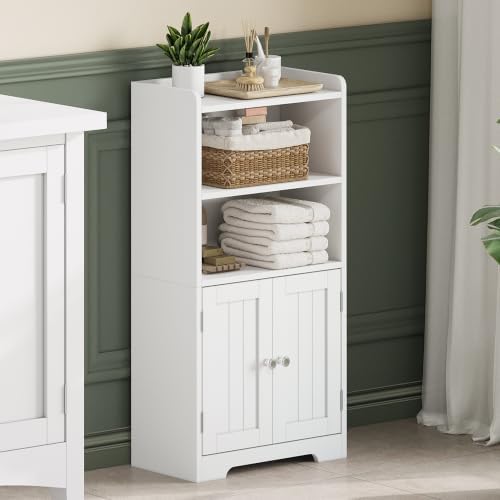 ChooChoo Small Bathroom Storage Cabinet with 2 Door and Shelves | Narrow Toilet Paper Cabinet, Freestanding Bathroom Floor Cabinet and Organizers for Small Spaces, White