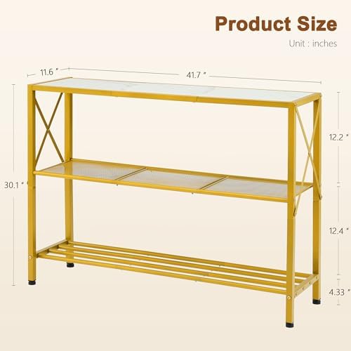 Hoctieon Gold Console Table, 3 Tier Entryway Table with Shelves, Narrow Sofa Table for Hallway, Living Room, Foyer, Office, 42" x 12", Gold and White