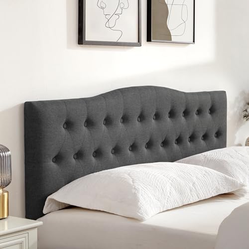 Tufted Headboard Full Size, Solid Wood Adjustable Height Head Board, Black