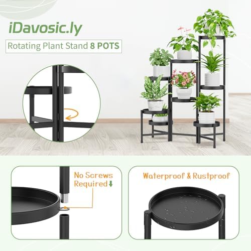 iDavosic.ly Plant Stand Indoor Outdoor, 8 Tier Metal Corner Shelf, Black