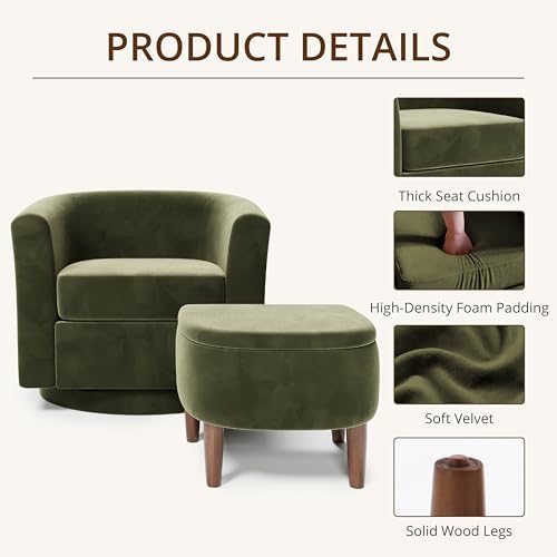 360° Swivel Accent Chair with Storage Ottoman Set of 2