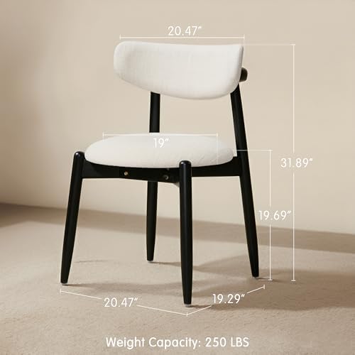 CHUN YI Dining Chairs Set of 2, Wooden Dining Room Chairs with Ergonomic Curved Back, Upholstered Mid Century Modern Kitchen Chairs, Cream/Black
