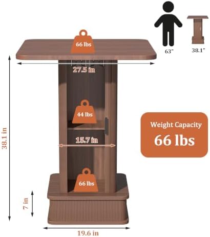 Square Bar Table with 2-Tier Hidden Storage, 38.1" High Counter Height Bistro Pub Cocktail Table, Modern Drink Bar Station for Kitchen Living Room, Coffee House, Small Space, Walnut