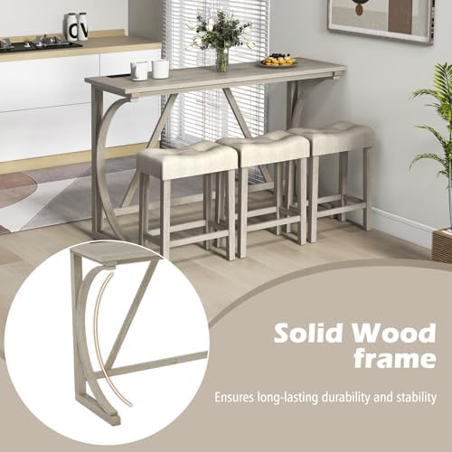 COSTWAY 4-Piece Farmhouse Bar Table Set with Power Outlet