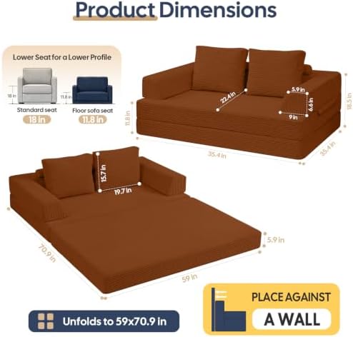 Comax Convertible Futon Sofa Bed, 59" Folding Boneless Loveseat Small Couch