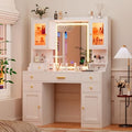 CSZZD White Makeup Vanity Desk with LED Mirror & RGB Cabinets | Vanity Table with Charging Station and 6 Storage Drawers, Adjustable 3 Mode Mirror Lights, Bedroom Dressing Table for Women