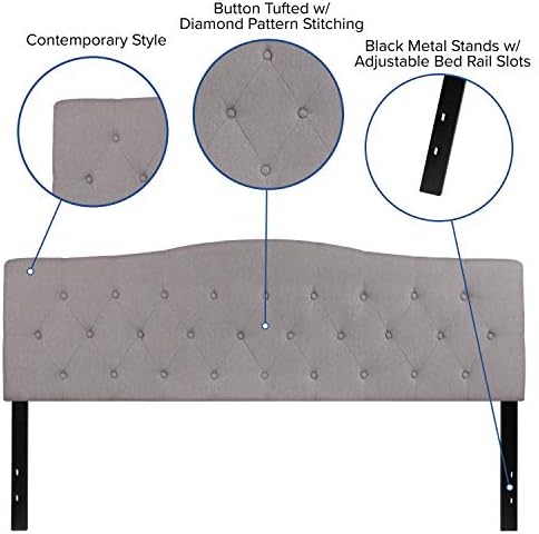 EMMA + OLIVER Light Gray King Button Tufted Headboard