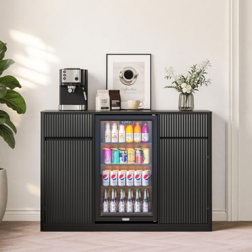 Coffee Bar with Mini Fridge Space,Liquor Wine Mini Bar Cabinet with Storage