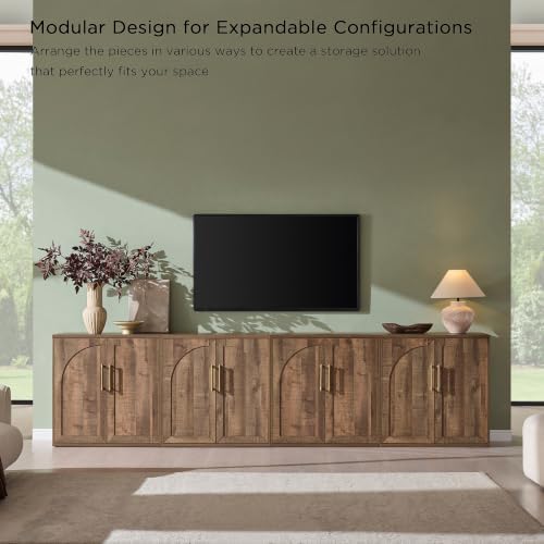 ACCOHOHO Arched Door Sideboard Buffet Cabinet Set of 2, Rustic Oak