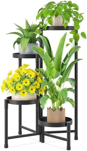 iDavosic.ly Plant Stand Indoor Outdoor, 4 Tier Metal Corner Shelf, Black