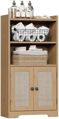ChooChoo Small Bathroom Storage Cabinet with 2 Door and Shelves | Narrow Toilet Paper Cabinet, Bathroom Floor Cabinet and Organizers for Small Spaces, 7.8" D * 15.7" W * 30.7" H, Natural