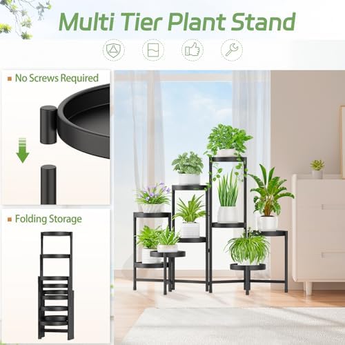 iDavosic.ly Plant Stand Indoor Outdoor, 9 Tier Metal Corner Shelf, Black