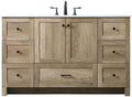 54" Pre-Assembled Bathroom Vanity with Sink, Engineered Wood, Ivory White Engineered Marble Countertop Attached, Single Rectangle Porcelain Sink, 7 Soft-Close Drawers, Natural Oak