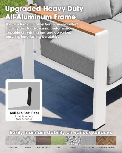 Aluminum Outdoor Patio Furniture Set 11 Seats, Outdoor Sectional Corner Sofa Set, Patio Conversation Sets with Washable Thick Cushions & Coffee Table for Porch, Yard, Garden, Deck, White