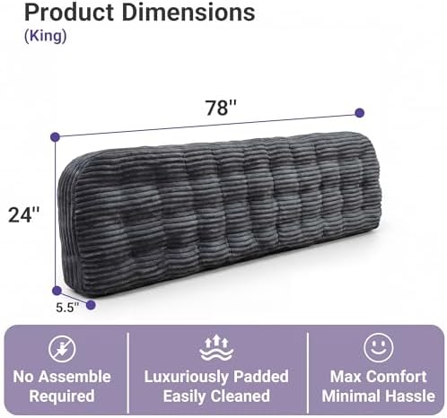 Seang King Size Upholstered Headboard, 24" Height Soft Breathable Corduroy Fabric Wall Mounted Headboards for Bedroom & Dorm, Peel & Stick Bed Backboard, No Nails & No Assembly Required, Dark Grey
