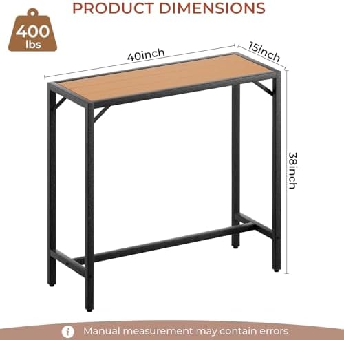 TLSUNNY 40" Patio Bar Table, Sturdy Outdoor Counter Height Table, Teak