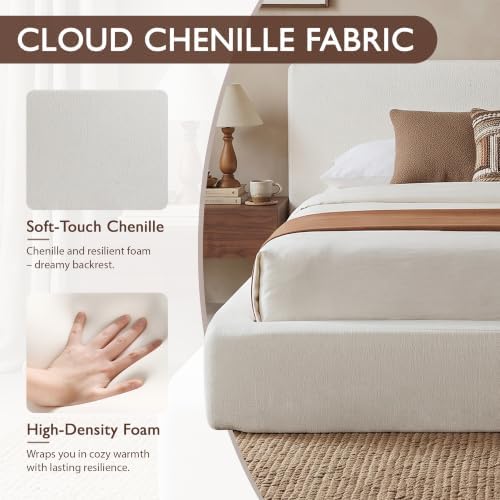 DNYN Queen Cloud Bed Frame with Cushion Headboard and 360° Foam Surround