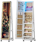 Full Length Jewelry Armoire with LED Mirror 360 Rotating White | Full length LED mirror, 3-color light, 360 rotating base, jewelry storage, makeup tray, shelves, drawers