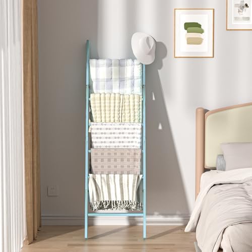 Blanket Ladders for the Living Room, Blanket Holder 6-Tier Blue