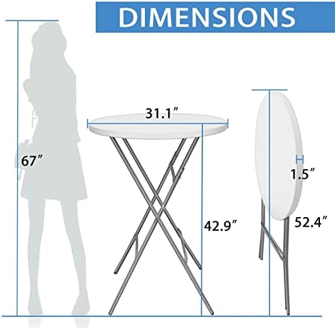 GUAGUA 32inch Folding Cocktail Tables, Bar Height, 2 Pack, White