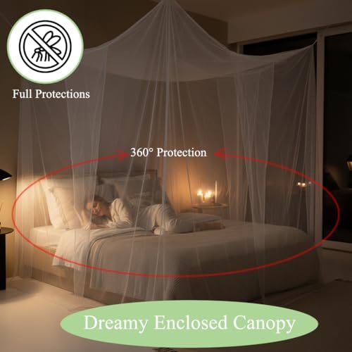 Mengersi Bed Canopy,Canopy Bed Curtains Elegant Mosquito Net for Bed,Mosquito Netting for King Queen Full Camping Patio Indoor Outdoor Bug Net,White