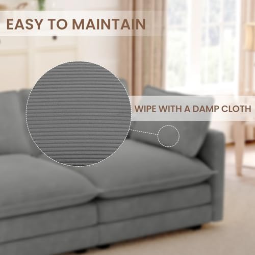 ROWHY 78'' Sectional 2 Seat Cloud Loveseat with 2 Throw Pillows, Modern Corduroy Love Seat, Cozy Sofa for Living Room, Office and Bedroom,Dark Grey