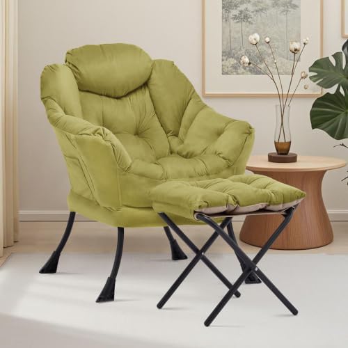 Lazy Chair with Ottoman, Comfy Reading Chair, Olive Green