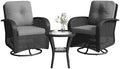 Aoxun 3 Pieces Patio Furniture Set, Patio Swivel Rocker Chairs Set of 2, Wicker Outdoor Bistro Set with Rocking Chair, Thickened Cushions and Table for Porch (Light Grey)