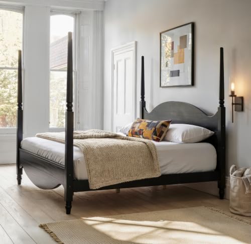 Brixton King Solid Pine Wood Four-Poster Bed, Arched Headboard, Black