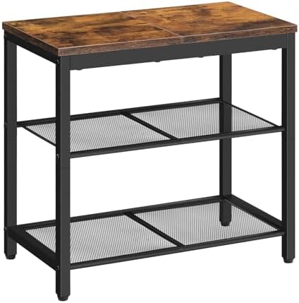 HOOBRO Shoe Bench, 3-Tier Shoe Rack, Industrial Shoe Organizer Storage Bench, 19.7 inches Entry Bench with Mesh Shelves, for Entryway, Living Room, Hallway, Easy Assembly, Rustic Brown BF50HX01