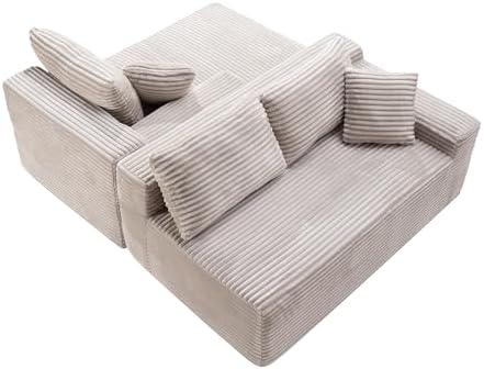 95" L-Shaped Left Facing Cloud Sectional Couch for Living Room, Modular Compressed Boneless Sectional Sofa Corduroy Boneless Corner Foam Sofa W/Chaise Lounge and Pillows