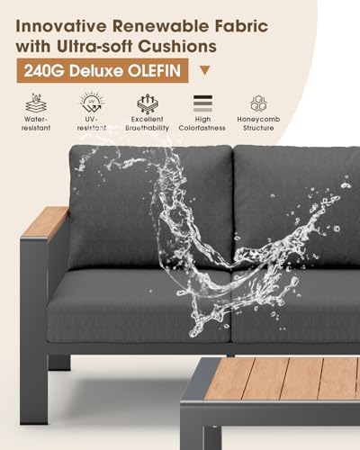 Aluminum Outdoor Patio Furniture Set, 8 Seats Patio Conversation Sets, Oversized Outdoor Sectional with Washable Thick Cushions & Coffee Table for Backyard, Garden and Poolside, Graphite