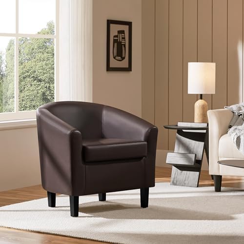 Yaheetech Accent Chairs, Faux Leather Barrel Armchairs Espresso