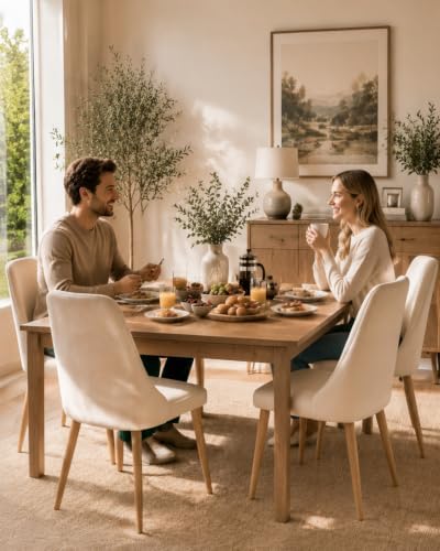 High Back Dining Chairs Set of 2, Mid-Century Modern Living Room Chairs, Velvet Comfortable Seats with Sturdy Legs Upholstered Farmhouse Kitchen Chairs for Bedroom Office Easy Assemble-Beige