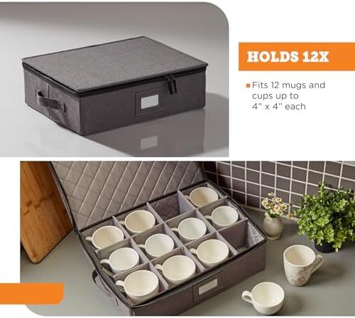 storageLAB Cup & Mug Storage Case | Hard Shell Felt Dividers | Gray