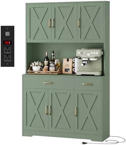HOSTACK 71"H Kitchen Pantry Storage Cabinet, Farmhouse Hutch Cabinet, Green