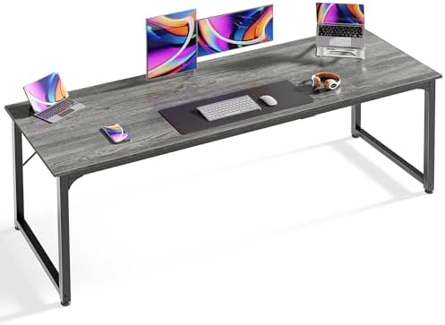 Huuger Computer Desk, 70 Inch Office Desk, Gaming Desk with Storage, Writing Desk Work Desk for Home Office, Study, Long Simple Desk, Large Legroom, Metal Frame, Grey