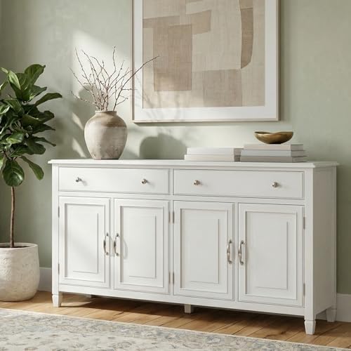 SIMPLIHOME Connaught 67" Wide Solid Wood Sideboard Cabinet in White