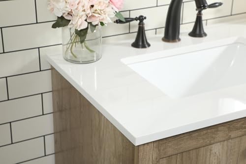42" Pre-Assembled Bathroom Vanity with Sink, Engineered Wood, Ivory White Engineered Marble Countertop Attached, Single Rectangle Porcelain Sink, 4 Soft-Close Drawers, Natural Oak