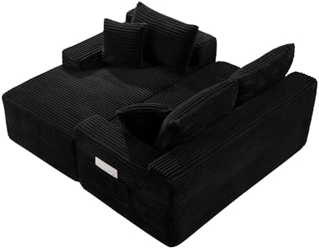 106-Inch Oversized U-Shaped Left Facing Corner Compressed Sofa Modular Boneless Cloud Sectional Sofa Floor Foam Couch W/Chaise & Ottoman, Corduroy Corner Boneless Cloud Couch