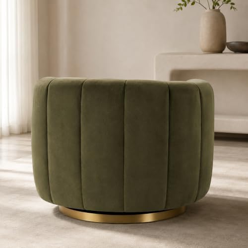 360° Swivel Accent Chair, Velvet Barrel Chair, Olive Green
