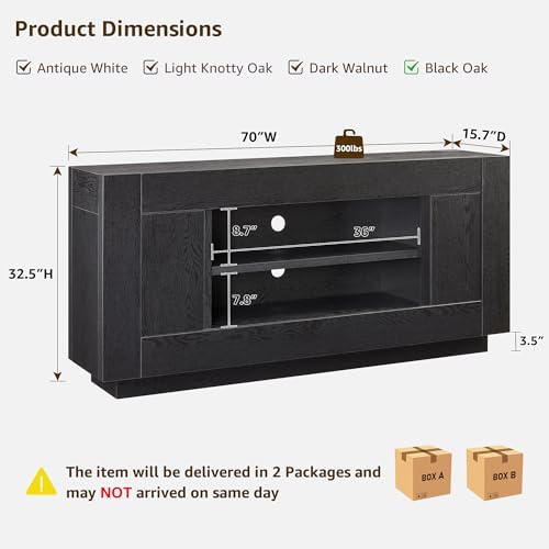 OKD Modern 70" TV Stand for 80" TV, Thick Block Media Console, Black Oak