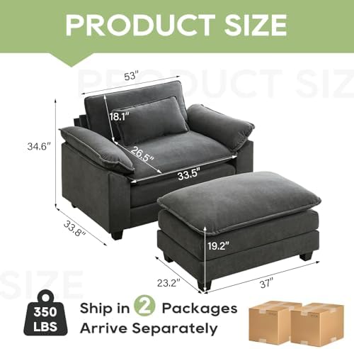 Oprisen 53" Modular Sectional Sofa, Comfy Deep Cloud Couch with Ottoman