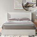 Queen Lift Up Storage Bed, Corduroy Platform Bed with Headboard, Cream